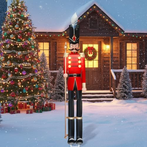 GlikCeil 39'' Outdoor Christmas Nutcracker Yard Sign Decor Large Metal Windproof Rainproof Solar Lights Outdoor Garden Stake for Xmas Outside Party Patio Home Pathway(Solider)