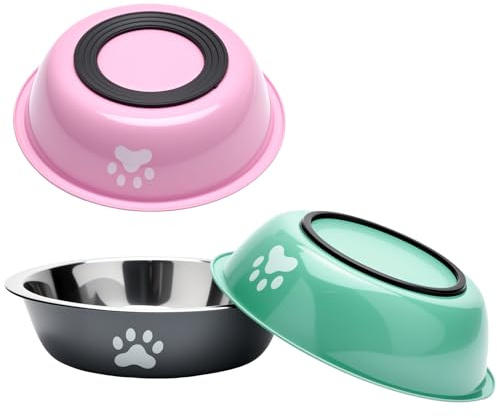 3 PCS Ciotole per Cani Gatti,860ML Ciotole per Gatti, Ciotola Acqua Cane Antigoccia, Ciotoles per Gattis Acciaio, Ciotola per Cani Portatile,di Base in Silicone,per Canis di Piccola, Media e Grande