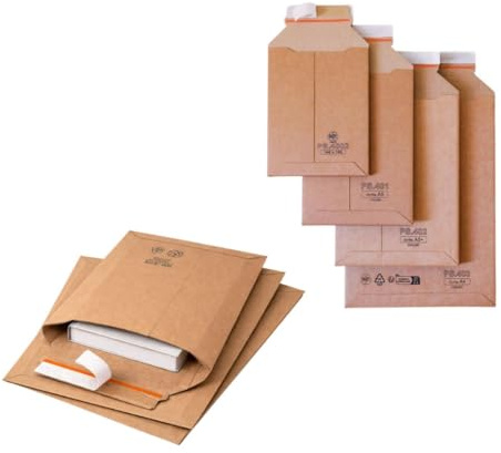 50 Versandtaschen Wellpappe DIN A4 250x353 mm – stabile Karton-Versandtaschen mit variabler Füllhöhe bis 50 mm – selbstklebend portooptimale Verpackung für Bücher, Kataloge & Dokumente