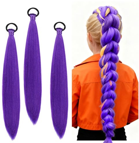 3 Piezas Extensiones Moradas NiñA, 26 Pulgadas Pelo Morado Pelo Lila Extension Pelo Morado Larga Trenza Lila para Trenzaspara Representaciones Teatrales, Uso Diario, Fiestas Y Juegos De Rol