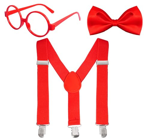 choyaxo Bow Tie and Suspenders Set Including Round-Frame Glasses Bow Tie Suspenders for Wedding Dress Up