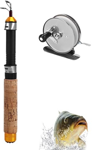 Combo de pequeño – Caña de Pescar en Hielo Ultra Suave de 39.37 Pulgadas y Carrete | Juego de caña y Carrete Ligero portátil para reservorios, Lagos, Balsas al Aire Libre, Aventuras de