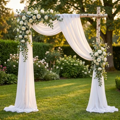 FESSOSKO Tenture Mariage Voilage 800 x 75 cm Mariage Arche Tenture, Rideau en Tulle Décoration, Rideau Arche Mariages en Mousseline Drapé, pour Décoration de Mariages Cérémonie Fête Toile de Fond