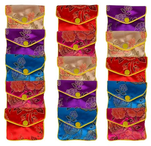 Bleiou 15 Pcs Jewelry Purse Pouch Brocade Gift Bags Chinese Style Pouches Mix Colors(Small)