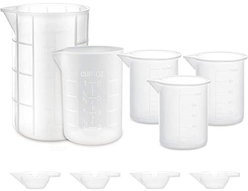 Gartful 9PCS Silicone Mixing Cups Set, Resin Casting Tool Kit, DIY Craft Set for Epoxy, 1pcs 700ml Oversize Measuring Cup, 1pcs 250ml Large and 3pcs 100ml Reusable Measurements Cups, 4pcs Mixing Cups
