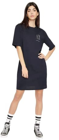 Armani Exchange Studded Icon Logo T-Shirt Dress Abito casual da Donna, Blu (Dark/Blue), XS