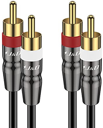 J&D RCA Stereo Cable, 2RCA Male to Male Stereo Auxiliary Audio Cord Subwoofer Cable 6 m, 24K Gold Plated Copper Shell for Home Theater, Audio, HDTV, Car Stereo, Speakers