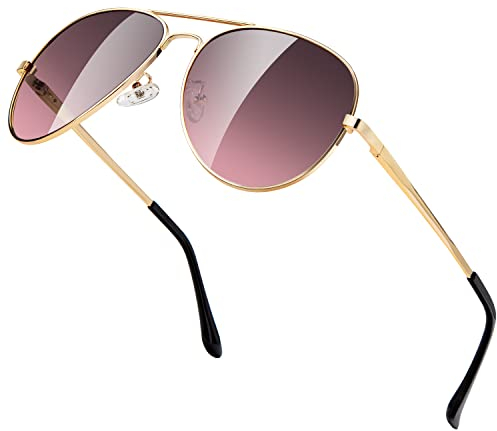 ANYLUV Pilot Sunglasses Mens, Polarised Sunglasses Men Women Classic Black Shades Metal Frame with UV Protection(Gold/Purple Gradient Wine Red)