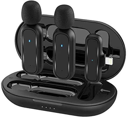 Handy Mikrofon Mini,Gimpro MC1X(A) 2.4GHz【Lightning】 2TX&1RX Ansteckmikrofon mit Ladekoffer 3 Mode Denoise für Vlogging Live-Streaming YouTube Instagram,Drahtloses-Lavalier-Mikrofon-iPhone-iPad