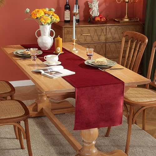Tischläufer Herbstlich Modern, Rote Deko Baumwolle Einfarbig für Party, Kommode und Esszimmer 160X33cm