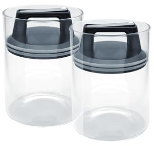 Bewunder Essence 2x 1.3-Litre Borosilicate Glass Jars with Vacuum Lid to push out excess air and maintain freshness | Elegant storage of Tea, Coffee, Pasta and other foodstuffs