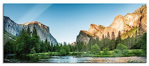 Pixxprint Quadro panoramico in vetro vero vetro, fiume in montagna, 120 x 50 cm, con sospensione e distanziatore