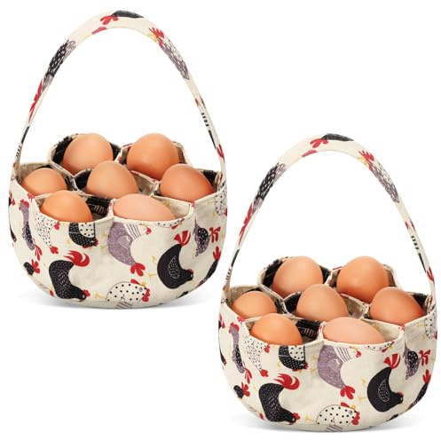 Sweetude 2 Pcs Egg Gathering Basket Collecting Bag with 7 Pouches, Lovely