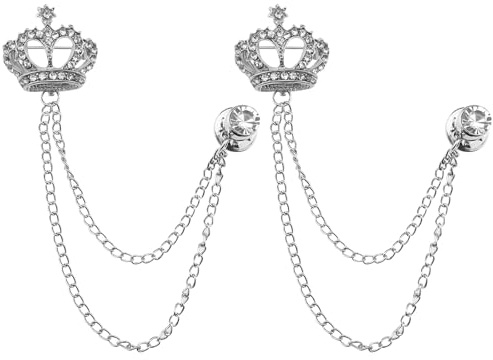 EMSea Broche Couronne Gland Chaîne Décoration pour Hommes Cadeaux Punk Buck Cravate Épinglette Suspendue Collier Strass, Argent