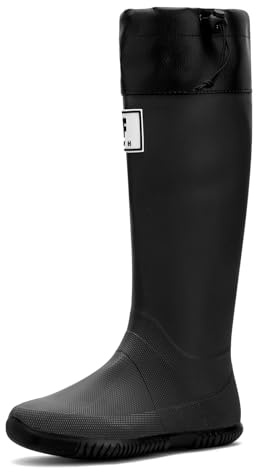 Yenxapei Gummistiefel Damen Herren, Original Wasserdichte Arbeitsstiefel Hoch Regenstiefel, Gummi Langschaft Gummistiefel Sicherheits Stiefel Regenschuhe Boots Gartenschuhe Im Freien, Schwarz, 39 EU