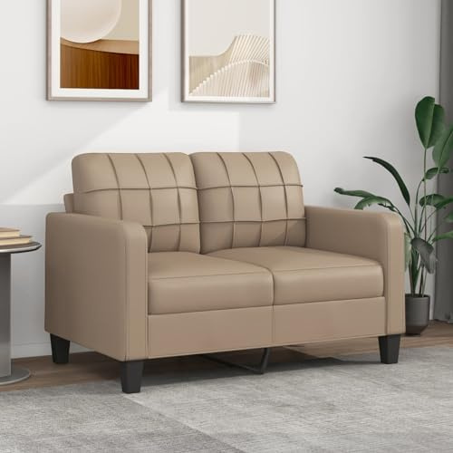 Gecheer Sofá de 2 Plazas Cheslong de Cuero Sintético Capuchino 120 cm con Respaldo