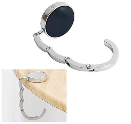 Ycnpeatt Bag Holder for Table Hooks, Purse Hanger Foldable Anti-Slip Travel | Premium Zinc Alloy, Black Electroplated, Fits 4cm+ Edges, up to 7cm Thick, Anti-Slip, Foldable, Ideal for Restaurants, Travel