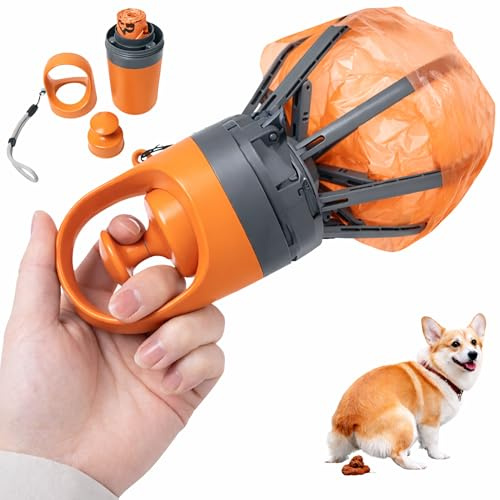 SNIFIT Dog Pooper Scooper for Large Small Dogs - Portable Eco-Friendly Lightweight Poop Scooper for Dogs, Mini Waste Picker for Lawn, Grass, Gravel, and Easy to Carry (7.4 x 2.8in) Orange