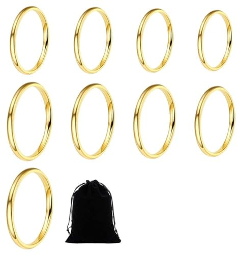 9 Pièces bagues empilables en acier inoxydable pour femme, bagues simples, fines et unies, confortables à porter. Tailles : 5/6/7/8/9/10/11/12/13 (2 mm, or)