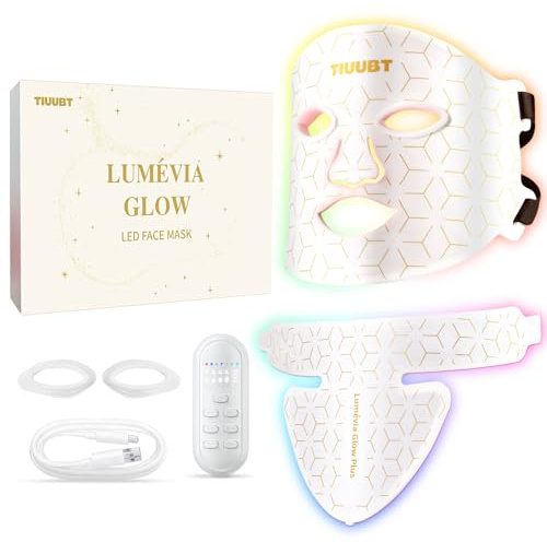 Maschera LED Viso e Collo con Infrarossi Vicini, 7 Colori, Silicone Flessibile, Cinghie Regolabili, Cura Luminosa a Casa (Bianco Premium)