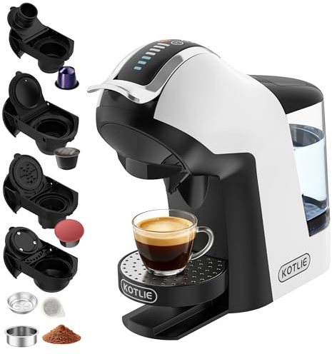 KOTLIE Macchina da caffè 5 in 1, 19 bar, multi-capsula per Nespresso/Dolce Gusto/ESE Pads (44 mm)/caffè in polvere, serbatoio acqua da 1 l, 3 temperature/7 quantità di acqua