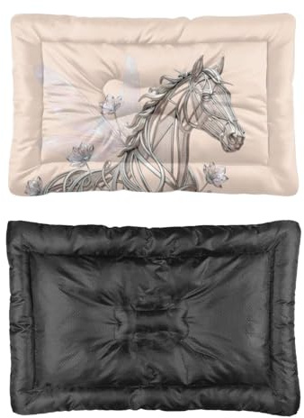 Peach Backdrop Silver Winged Horse Dog Crate Bedding Washable Dog Mats Crate Padding Bed Washable Non-Slip Beds Bed for Mat for Car Doggy Beds Medium Dogs Indoor Outdoor 36X24 Inch
