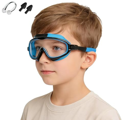 Genérico Occhialini da nuoto per bambini, con clip per naso e tappi per le orecchie e anti-appannamento, occhialini da nuoto per bambini, piscina, spiaggia, ragazzi e ragazze, snorkeling, immersioni
