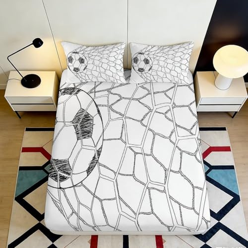 Drap Housse Imprimé 3D Football Microfibre Pochette Profonde Antidérapant Linge de Lit Football Mattress Fitted Cover Chambre 90x200x25cm 90x200x25cm