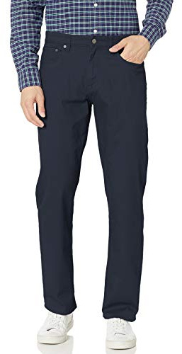 Amazon Essentials Men's Relaxed-Fit 5-Pocket Stretch Twill Trousers, Navy, 38W / 28L