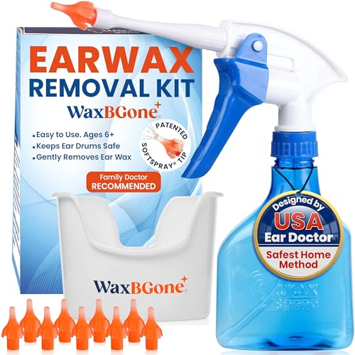 WaxBGone® Ear Wax Removal Kit – Ear Cleaning Kit, Made from Medical Grade Material, Safe for Delicate Eardrums – Includes 10 Reusable SoftSpray® Irrigation Tips & Ear Basin