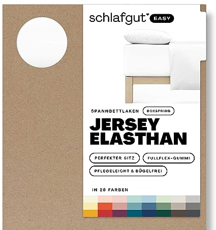 Schlafgut Easy Jersey Elasthan Boxspring Spannbettlaken 140x200 bis 160x220 Full-White, Spannbetttuch aus superweicher Baumwolle mit Elasthan