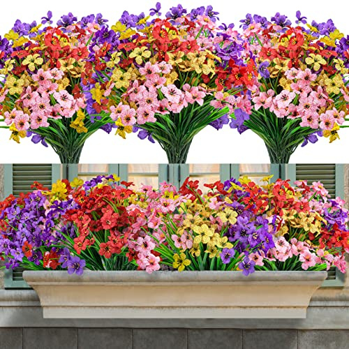 16 Pezzi Fiori Finti Artificiali, Plastica Fiori Finti da Esterno Fiori Artificiali Piante Finte Artificiale per Balconi,Matrimoni,Cascine