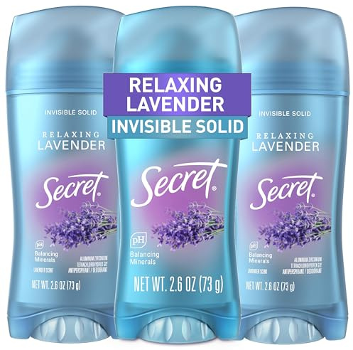 Secret Fresh Antiperspirant Deodorant for Women, 72hr Breathable Sweat & Odor Protection, Instant Freshness & Gentle, PH Balancing Mineral, Invisible Solid, Relaxing Lavender Scent, 2.6 oz (Pack of 3)