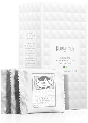 Kusmi Tea - Le Thé Blanc Alain Ducasse - Raffinierte Mischung aus weißem und grüner Bio-Tee, aromatisiert mit Himbeere und Rose - 24 einzeln verpackte Teebeutel