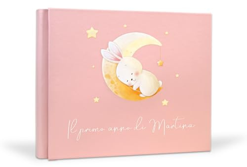 Album foto nascita bimba personalizzato, Album foto i primi ricordi del neonato, Primo anno di vita, Primo compleanno 25x30 100 pagine (25x30 100 pagine, Ecopelle)