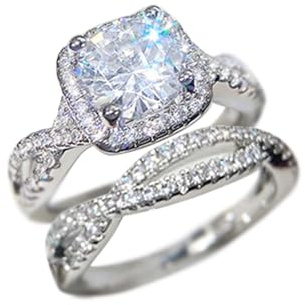 Ganquya Round Cut Cushion Cubic Zirconia Halo CZ Engagement Rings for Women Sterling Silver Bridal Wedding Bands Twisting Infinity Pave Set Rings for her Size 6-10（9）