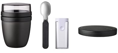 Mepal - Lunchpot Switch Set inkl. Faltbarer Löffel Ellipse - mach aus deinem Lunchpot einen Snackpot - Praktischer Müslibecher - Geeignet für Tiefkühler, Mikrowelle & Spülmachine - Nordic Black