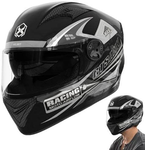 Casco Moto Integral - Casco Motocross Hombre Mujer con Visera, Casco Motocicleta con Doble Visera Y Visera Solar Hombre Y Mujer, Casco Integrale Motocicleta, Casco De Scooter para Adultos
