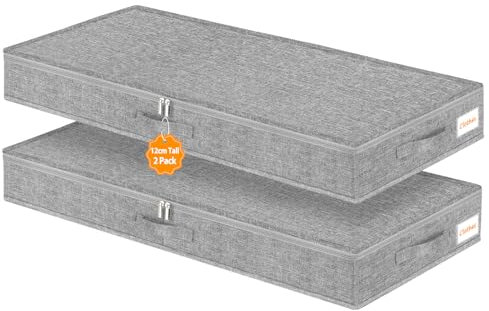 mepure Low UnderBed Storage Bags, 12CM High Shallow Under Bed Storage Boxes With Lids, Thin Under Sofa Storage Organizer W/Sturdy Structure, Foldable UnderBed Clothes Storage For College Dorm, 2 Pack