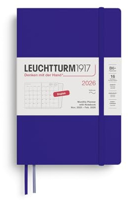 LEUCHTTURM1917 372795 månadsplanerare och anteckningsbok paperback (B6+) 2026, 16 månader, mjukt skydd, bläck