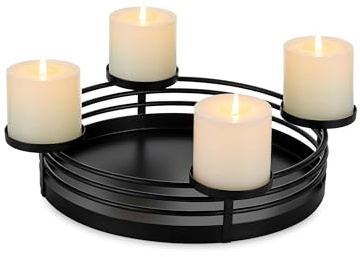 Romadedi Adventskranz Modern Schale Metall: Adventsschale Gestell Rund Matt Schwarz Ø 30cm für 4 Stumpenkerzen Ø 8 cm - Adventsgesteck mit Tablett für Tisch