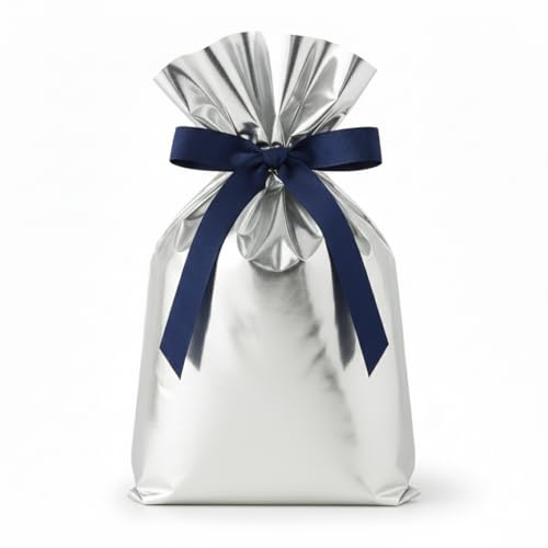 Sacchetti Regalo Argento 50 Buste Dimensioni 20x35 cm, Ideali per Regali di Natale, Comunioni e Feste (ARGENTO)