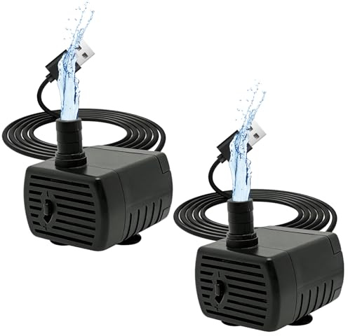 2 Piezas Mini Bomba de Agua USB 5V 1-3W 180L/H, Bomba Sumergible Ajustable Ultra Silenciosa con Ventosas, para Acuario, Fuente para Mascotas, Estanque Pequeño, Jardín Acuático, Pecera e Hidroponía