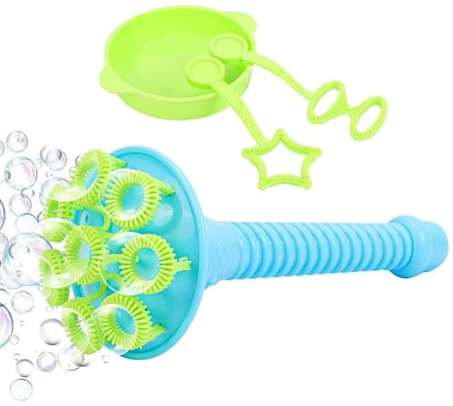 3X Bubble Blower With Tray - Trumpet Wand Round Manual Blowing Toy For Kids | For School Outdoor Bath | Fun Interactive Games Multi Hole Wand Giant Soap Maker Birthday Party