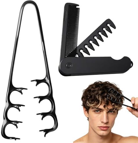 HORREX 2 Pièces Peigne Texture Homme Noir Peignes Volumisant les Racines | un Peigne Cheveux Dent Large Pliable et Une Brosse Curly Hair pour un Toilettage Volumineux Lisser et Précis pour Homme Femme