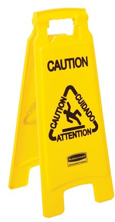 Rubbermaid Commercial Products Multilingual Caution Sign, 26-Inch, Yellow, 2-Sided, High Visibility Floor Warning Sign for Office/Restroom/Restaurant/School/Business/Hospital/Distribution Facility