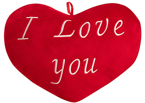 Deuba Coussin Rouge en Forme de Coeur brodé I Love You Peluche 32cm Cadeau Saint-Valentin décoration