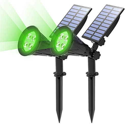 T-SUN 2 Unidades Foco Solar, Impermeable Luces Solares Exterior, 2 Modos de Iluminación Opcionales, ángulo de 180° Ajustable, Luz de Jardín para Entrada, Camino. (Verde)