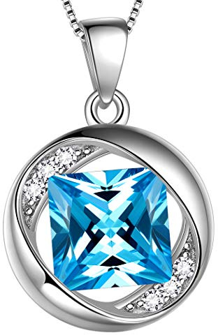 Aurora Tears March Birthstone Necklace 925 Sterling Silver Blue Aquamarine Birth Stone Pendant Jewellery Gifts for Women and Girls DP0029M