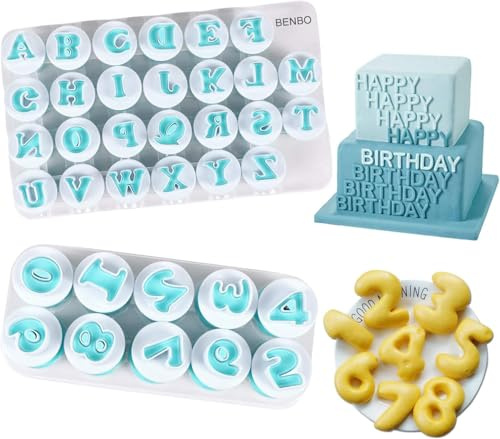 Alphabet Letter Numbers Cake Mould Set, BENBO 36 Pieces Fondant Cake Sugar Craft Cookies Stamp Impress Embosser Plunger Cookie Cutter Mold Biscuit Decorating Tools